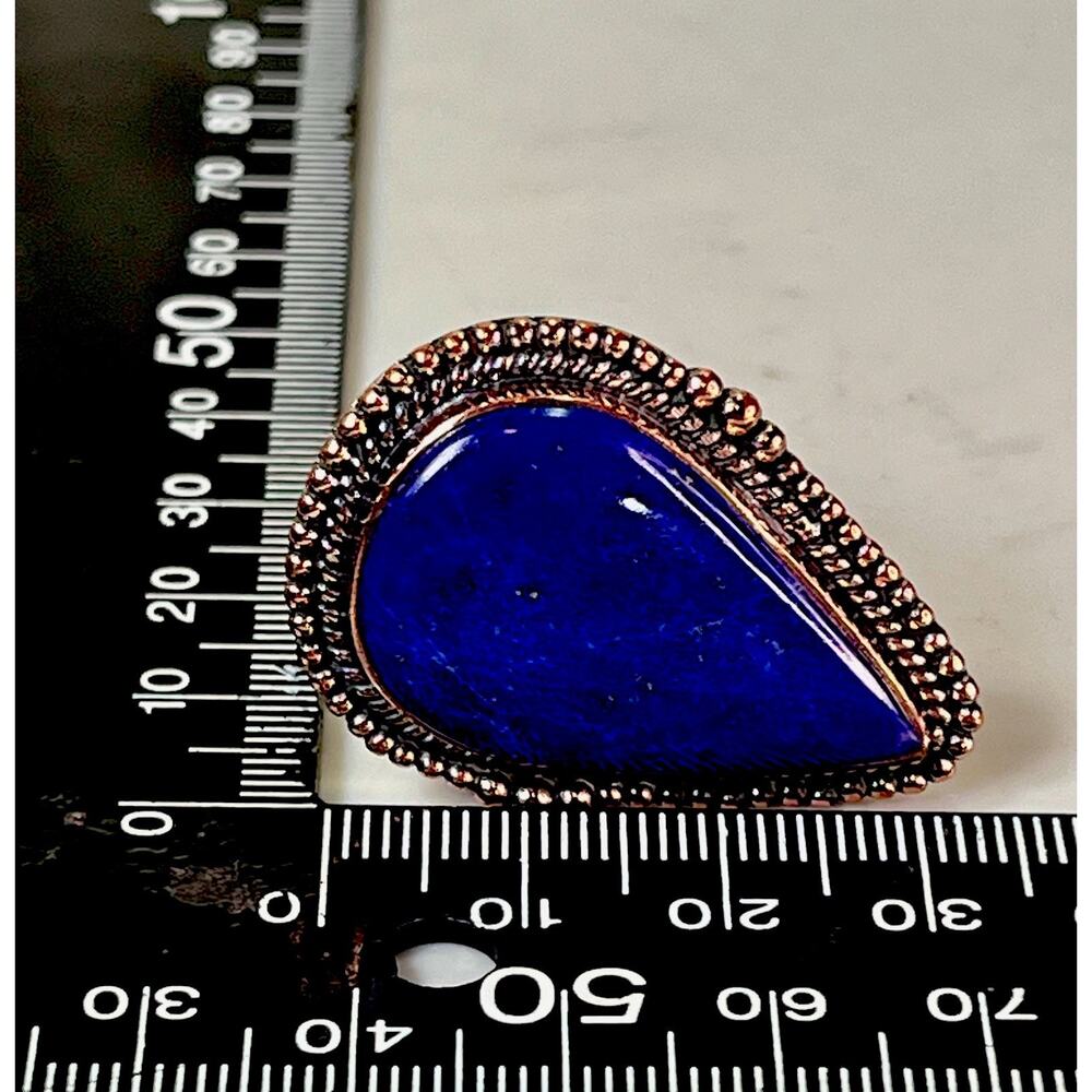 Large Southwestern Lapis Lazuli Copper Statement Ring Adjustable Size NEW - Picture 14 of 16
